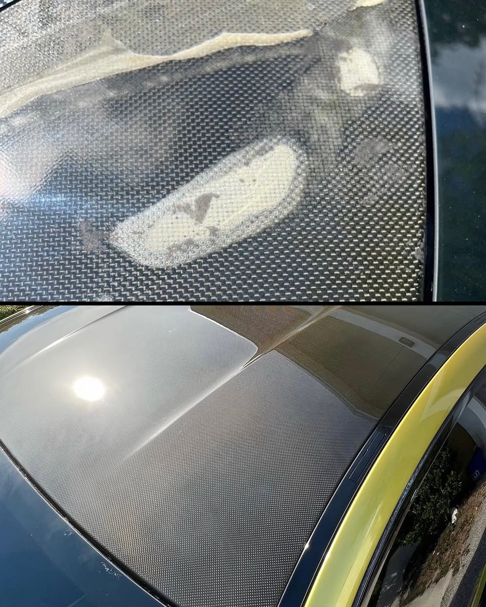 Carbon-fiber roof restoration — before and after